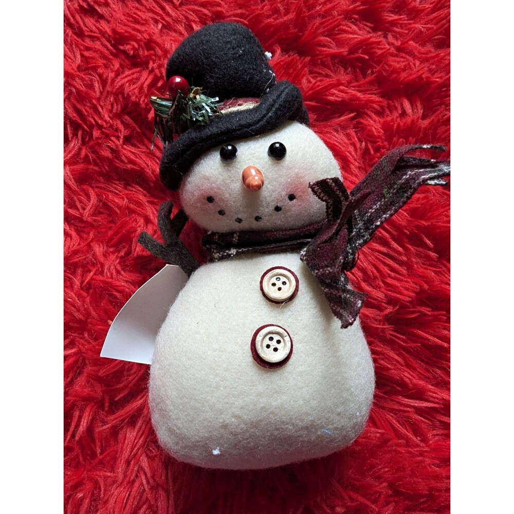 Hobby Lobby 6" Snowman Christmas Decor Felt Top Hat Plaid Scarf Buttons NWT